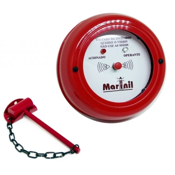 Botoeira de Acionamento Manual do Alarme de Incêndio com Martelo Quebra-vidro, Suporte e Corrente Botoeira de Acionamento Manual do Alarme de Incêndio com Martelo Quebra-vidro, Suporte e Corrente